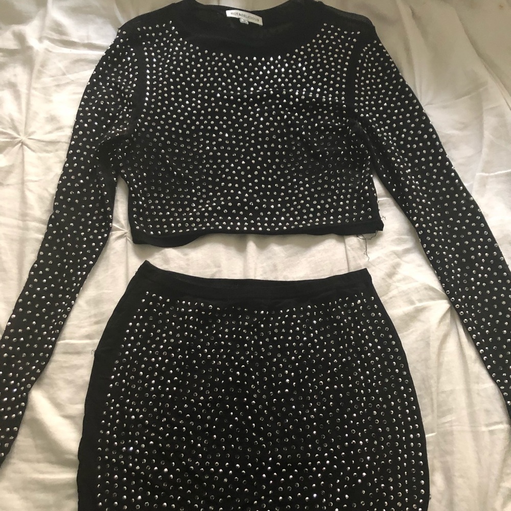 Long sleeve Mesh Crystal Set